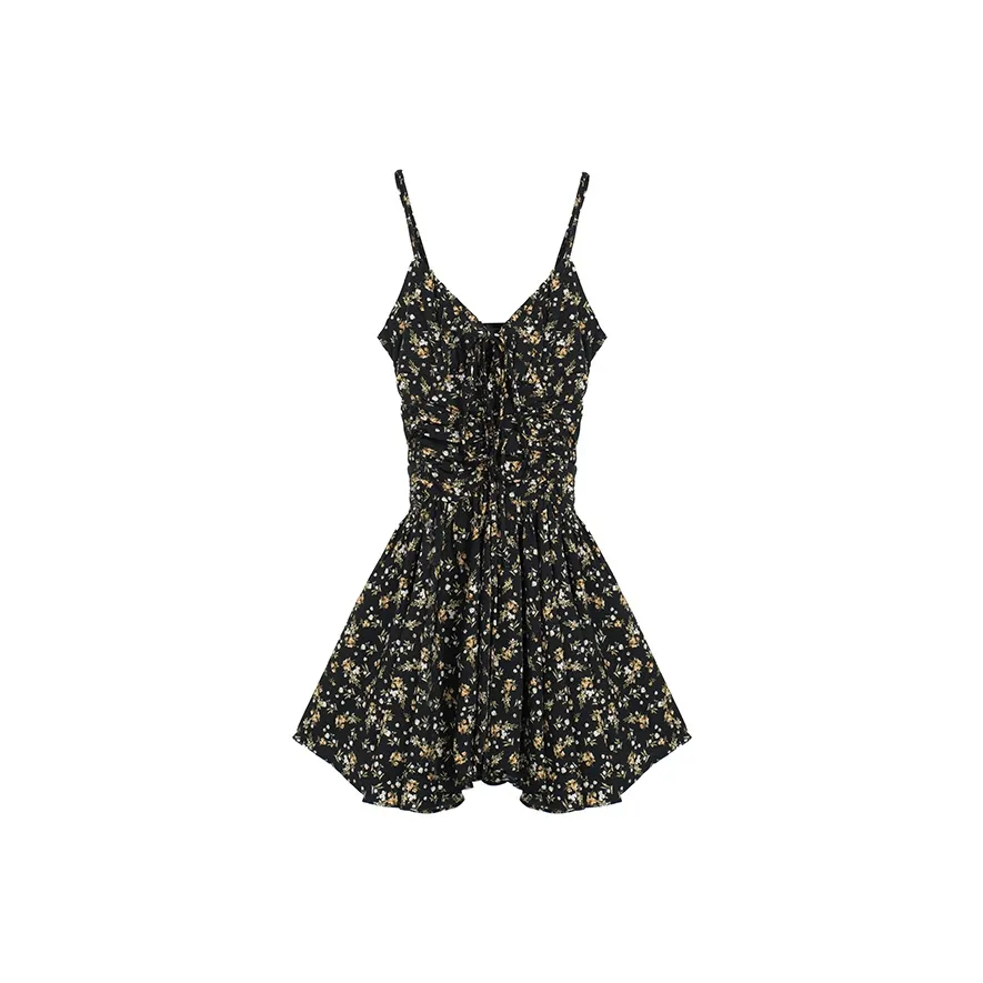 Ning Cai Yuer Slip Dress Women's Black Floral