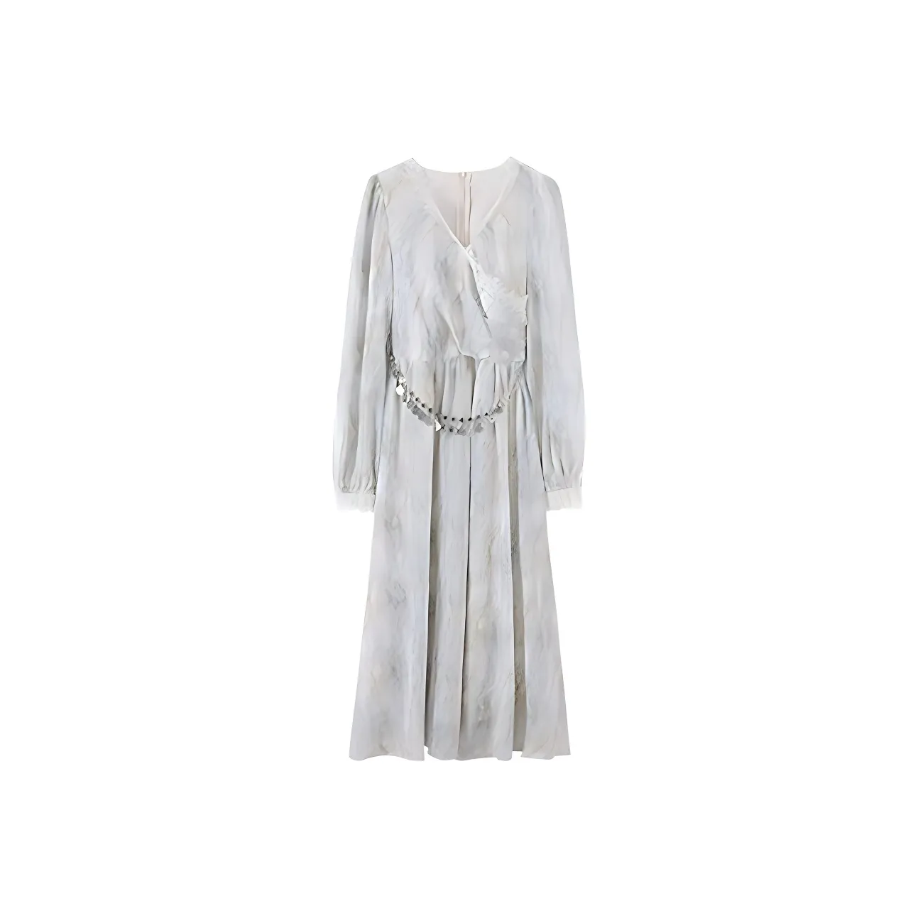 VKXOW Длинное платье с длинными рукавами женское синий топ юбка с ременем