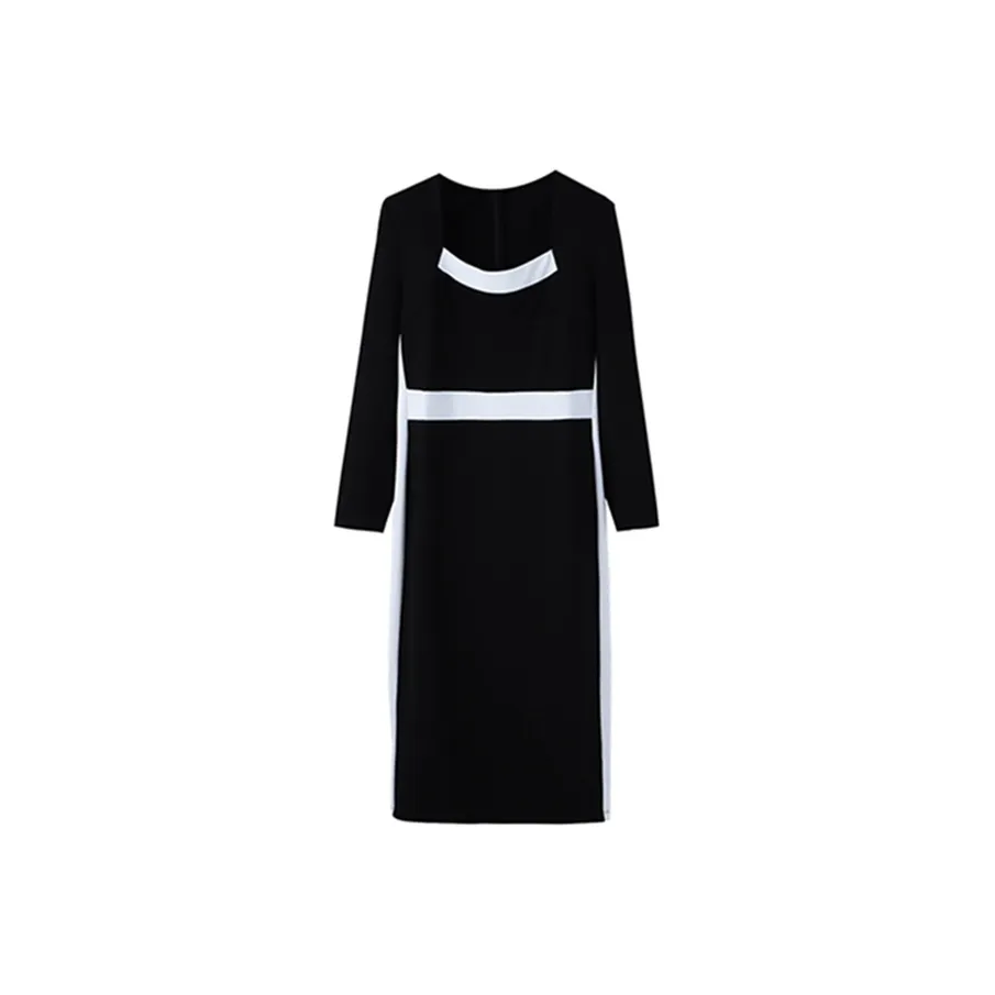 COVT Длинный рукав Платье Женское Черное Белое