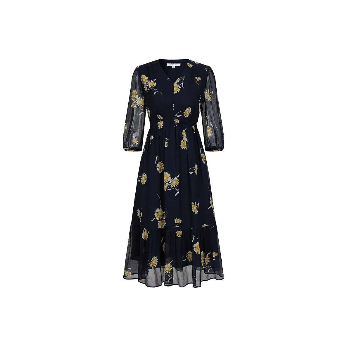 JZ. ANNAKRO Long Sleeved Dress Women's Floral Dark Blue