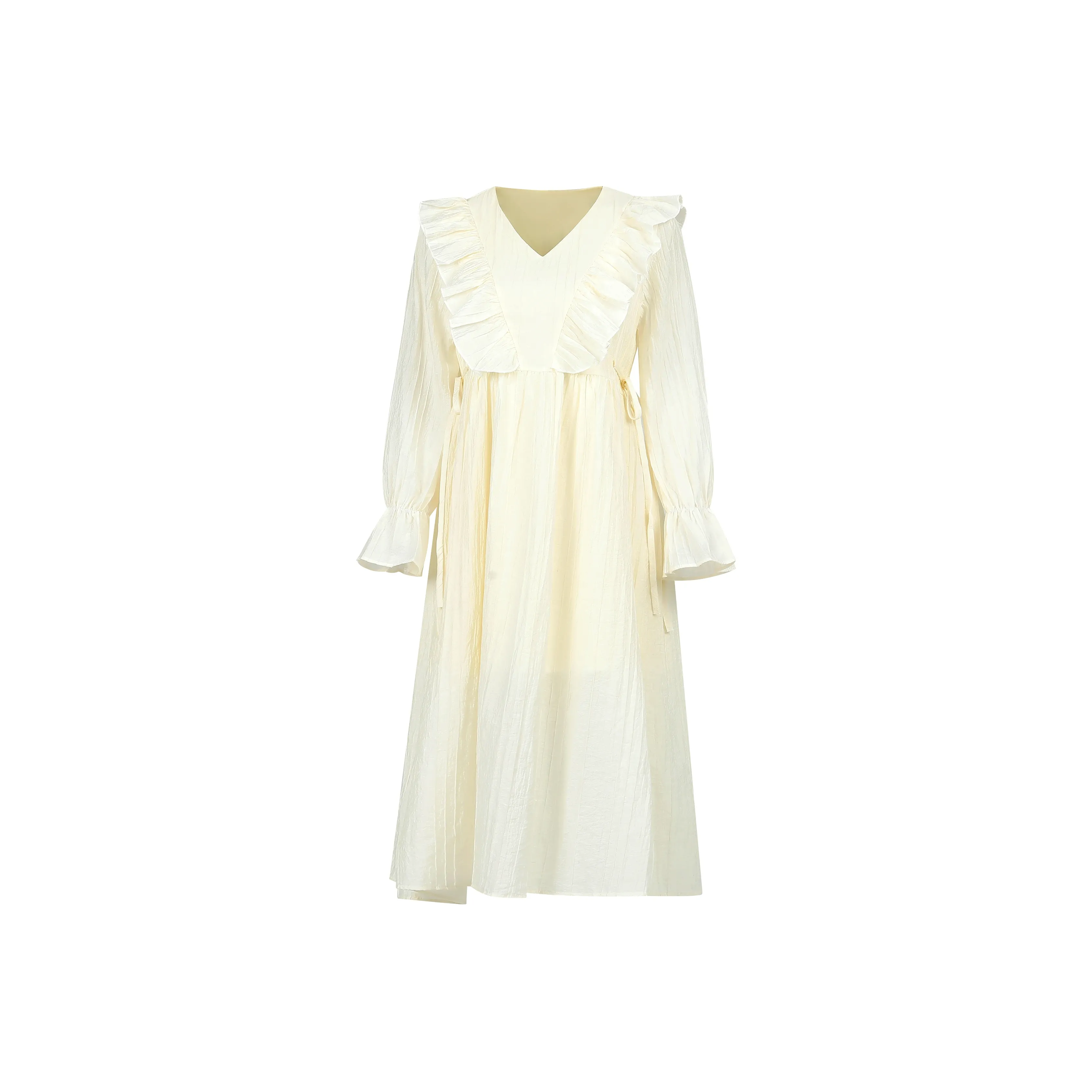 ZCDECO Длинное платье с длинными рукавами женское абрикосового цвета