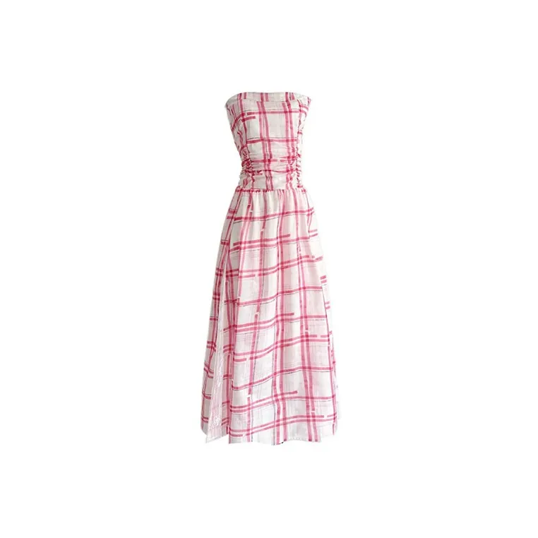 MO VOICE Без рукавов Платье Женские Вишня Клетчатый