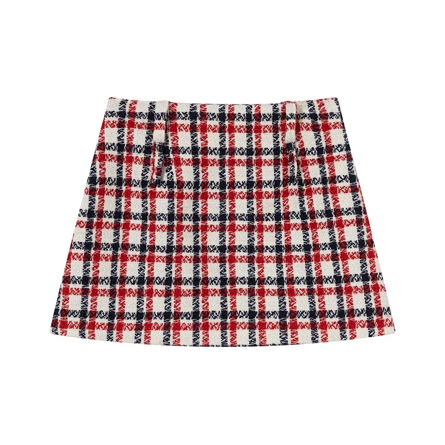 Ouyang Casual Short Skirts Women's Red Blue Plaid