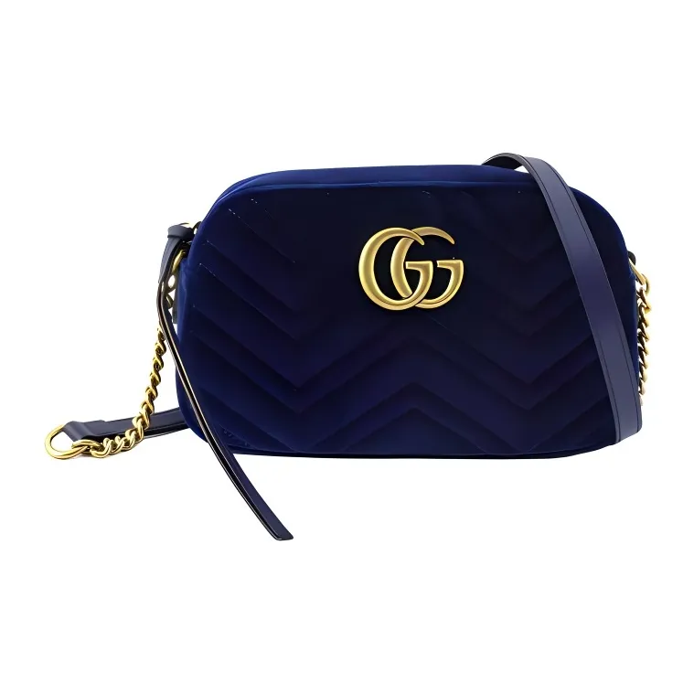 GUCCI GG Marmont Velvet Velour Camera Bag, Shoulder Bag, Crossbody Bag Women's Dark Blue