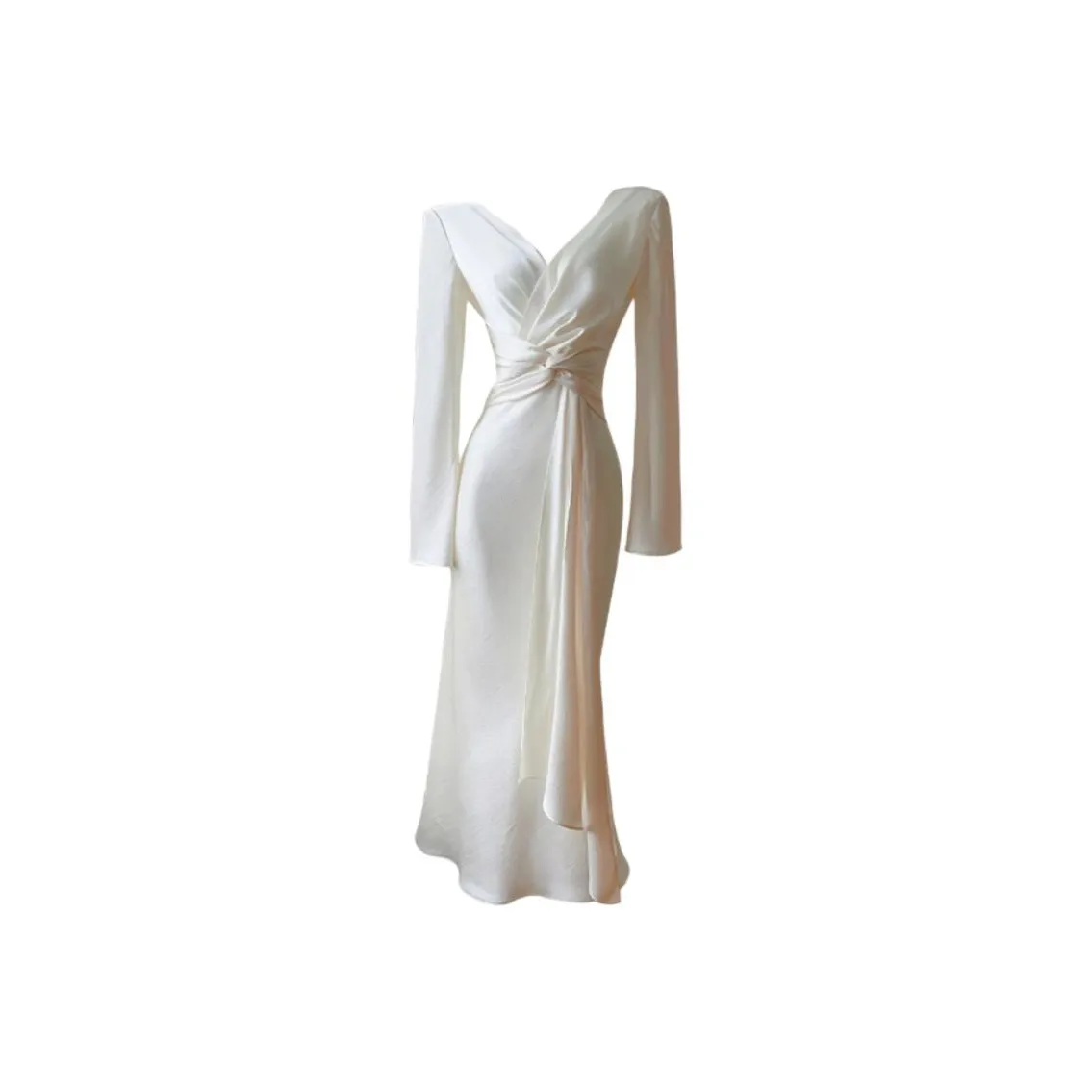 GJFD Длинное платье с длинными рукавами женское светлый шампанский