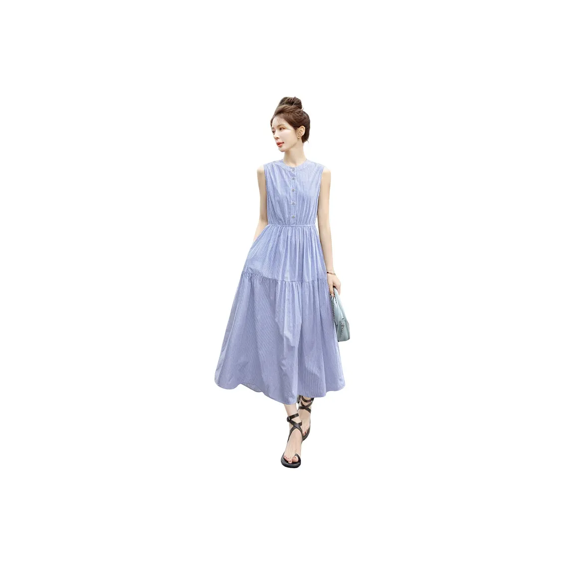 Cypress House Без рукавов Платье Женское Синие Полосы