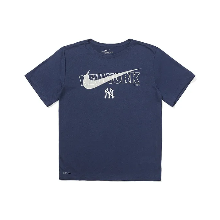 Nike Mlb Base Logo Коллаборация New York Yankees LARGE LOGO Круглый вырез Короткий рукав С принтом Стандартный крой Темно-синий Синий Детский