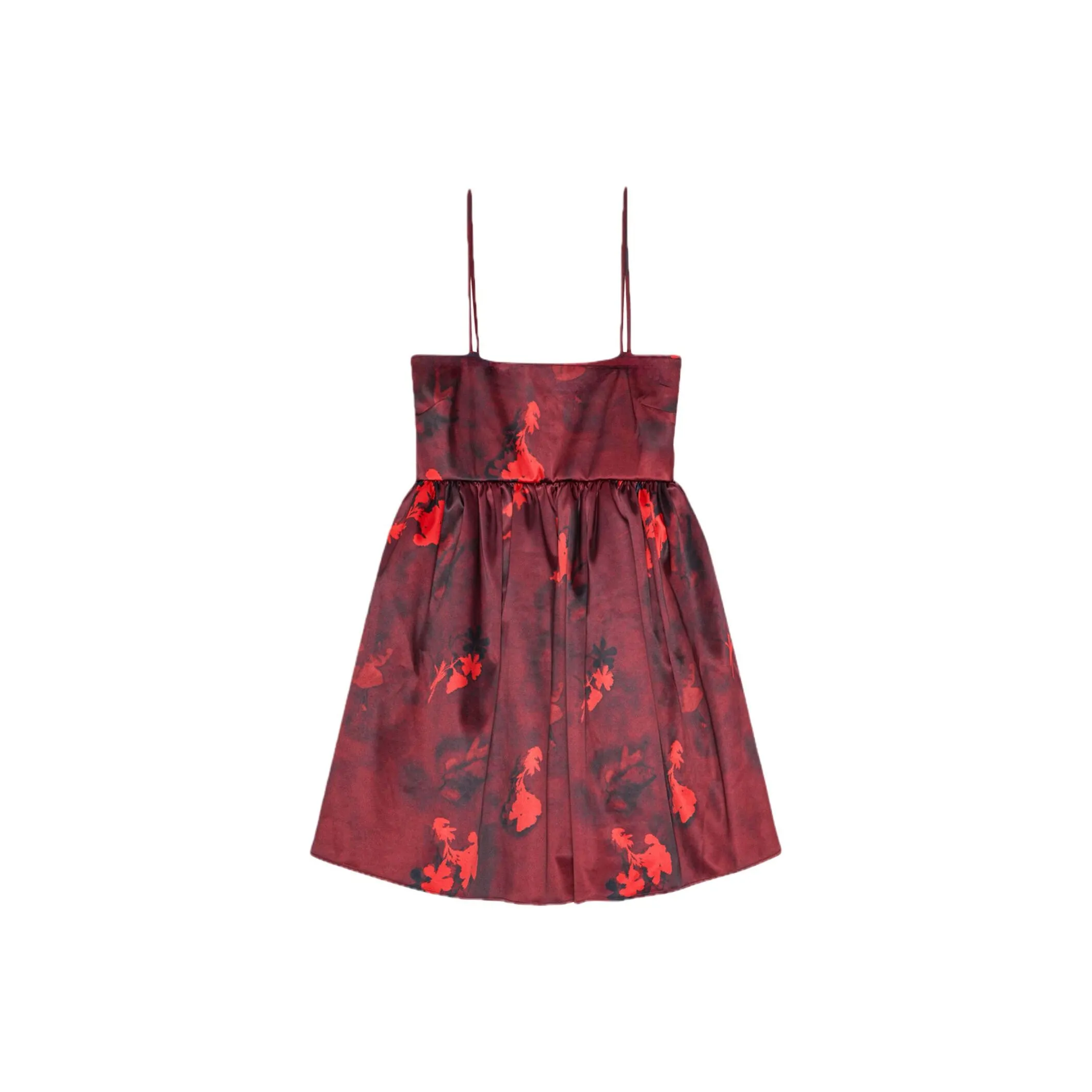 GANNI Floral Printed Satin Strap Mini Dress
