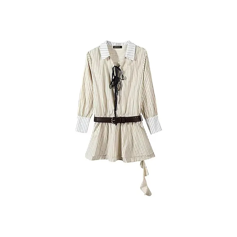 MO VOICE Длинное платье с длинными рукавами женское бежевый полосы