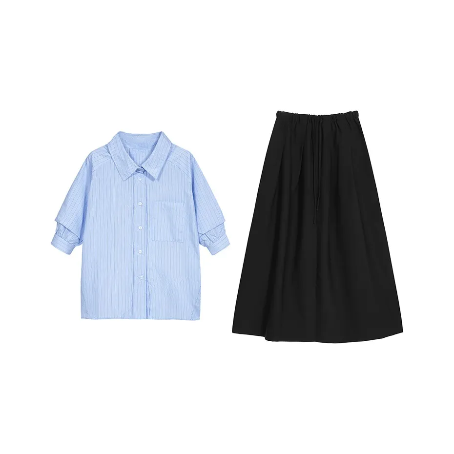 ETSE Одежда Наборы Blue top+Черный низ Женские Комплекты с юбкой