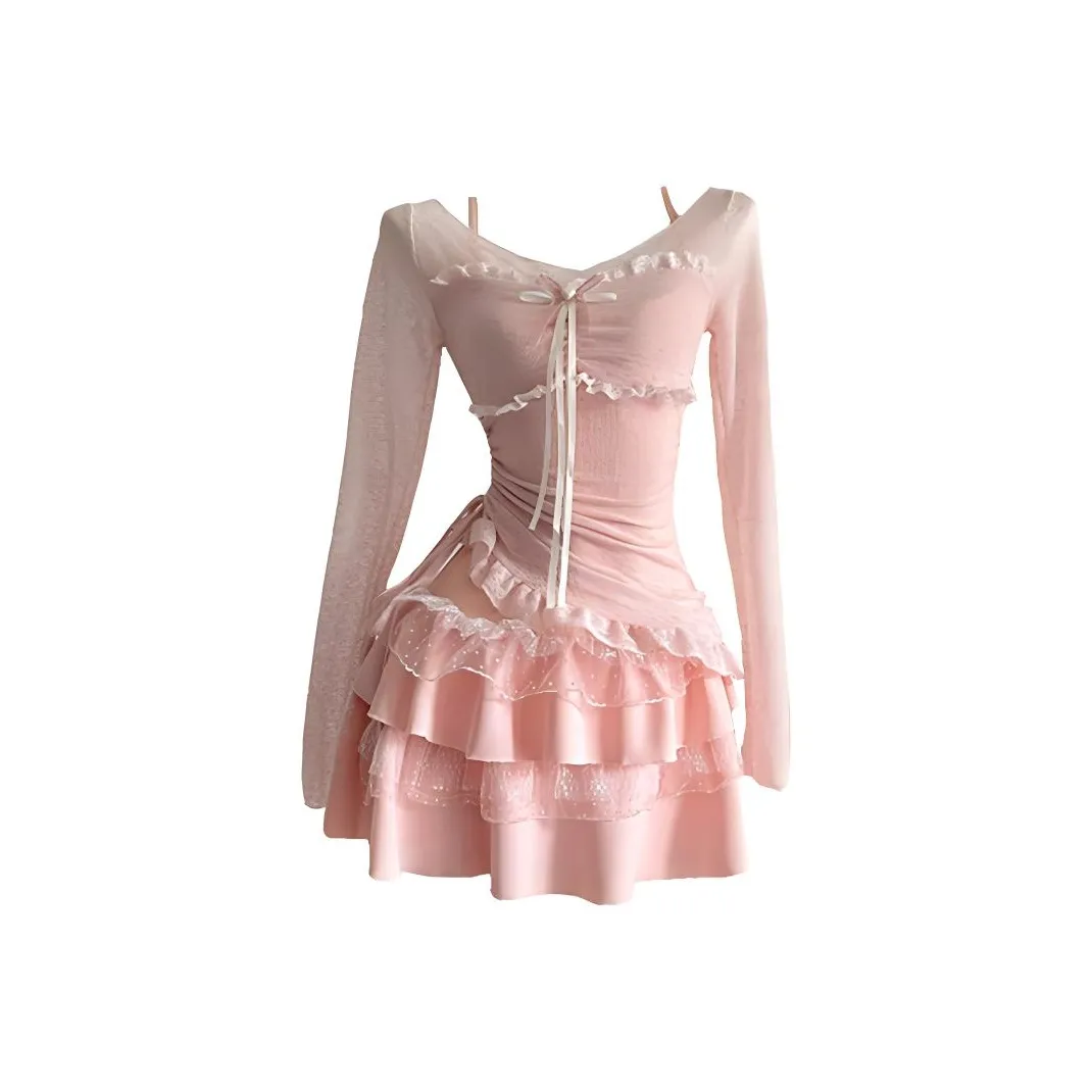 AFGGD Длинное платье с длинными рукавами женское розовое