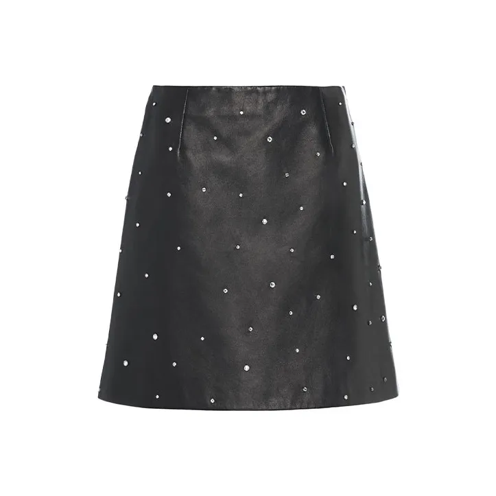 MIU MIU Leather Short Skirts Women's Black