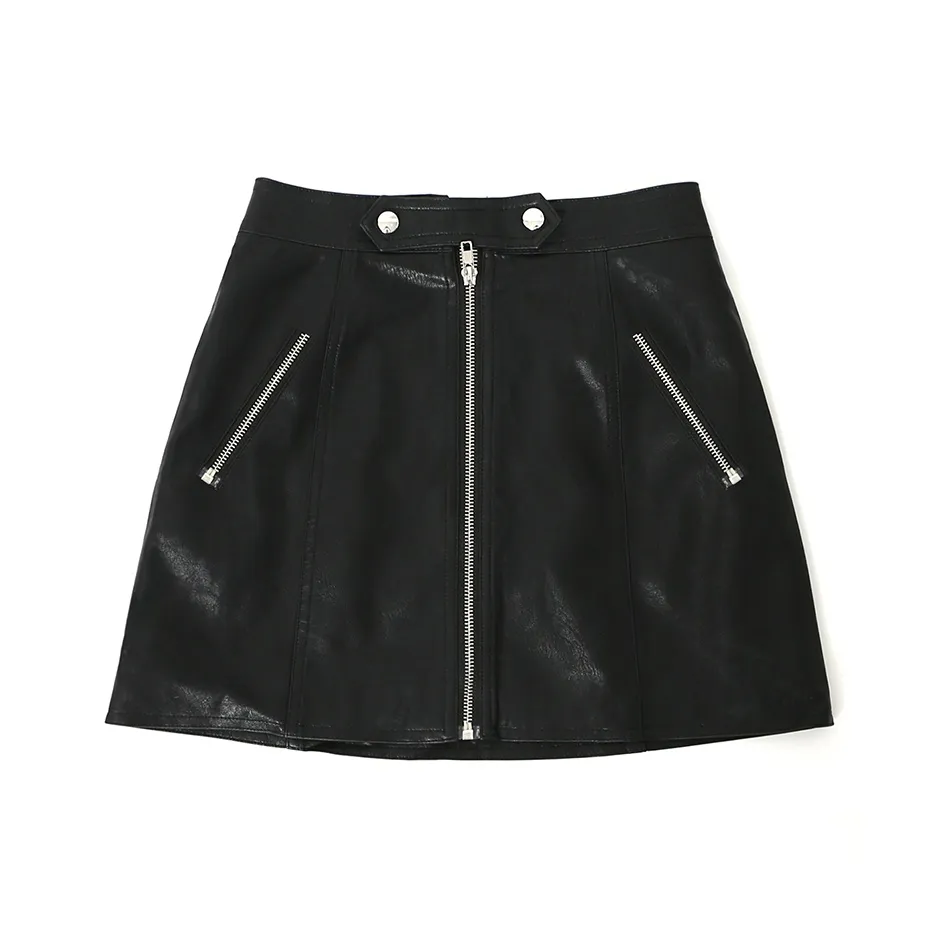 SOON FLOWER Spring Leather Short Skirts Women's Black