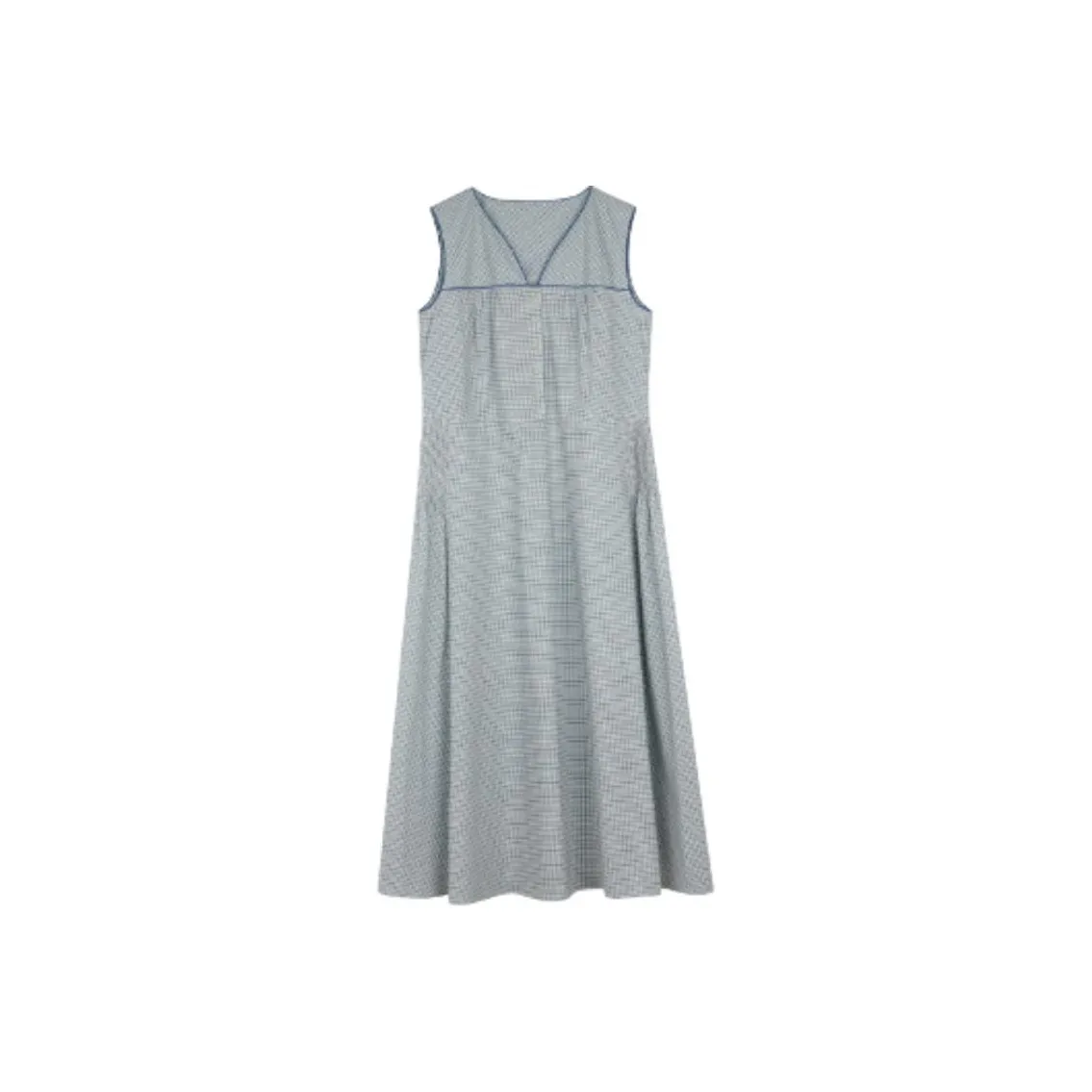 SOLIGHTER Dress Women's Beige Base With Green Blue Small Plaid
