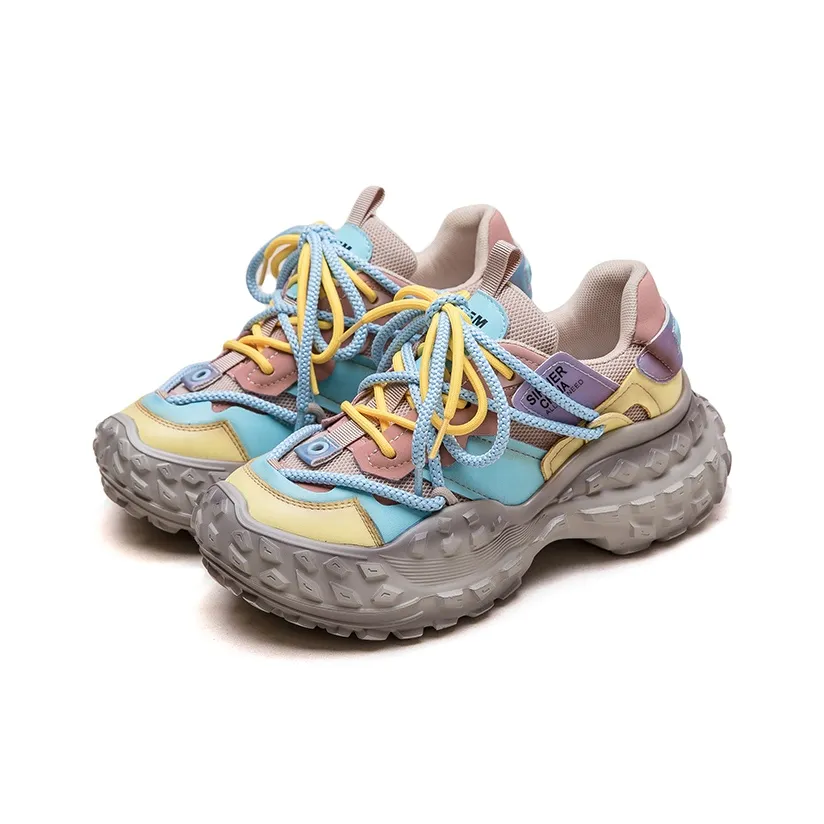 Chibang Износостойкий Дышащий Сбалансированный Легкий Низкий Топ Кроссовки с Толстой Подошвой Женские