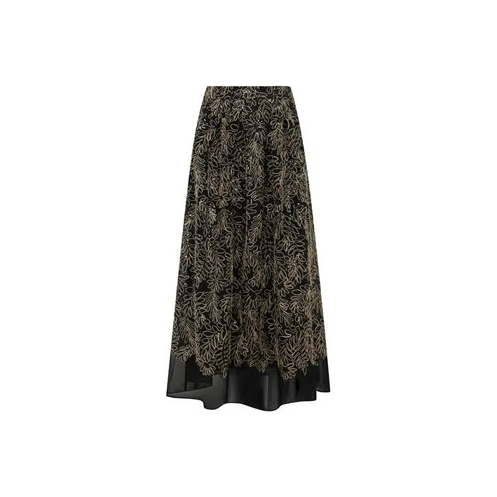 MEIYANG Повседневный Длинный Юбка Женские Цветочный Черный