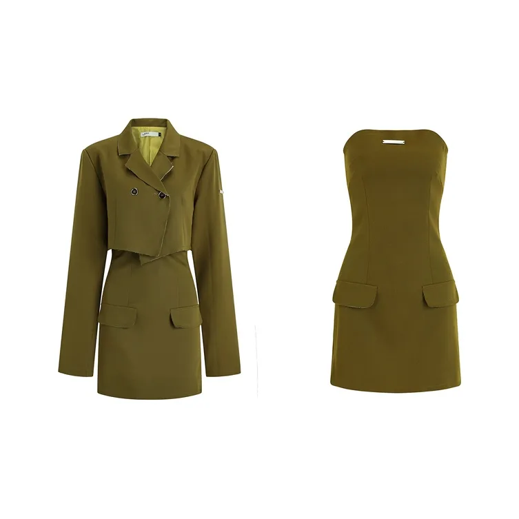 ETSE Комплект с юбкой Женские Горчичный зеленый