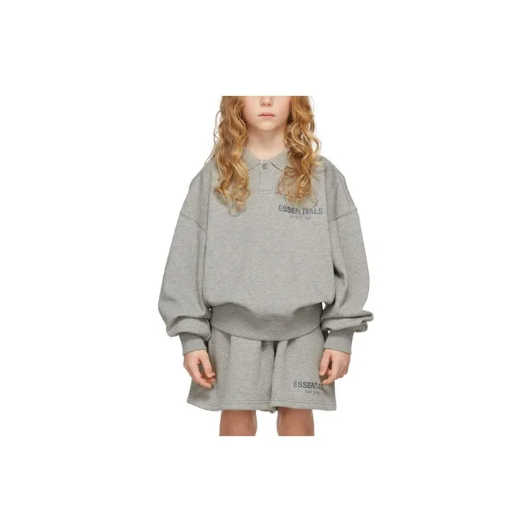 Fear Of God Essentials FW21 Детский Топ KIDS GREY French Terry Длинный рукав POLO Heather Овсянка Серый Детский