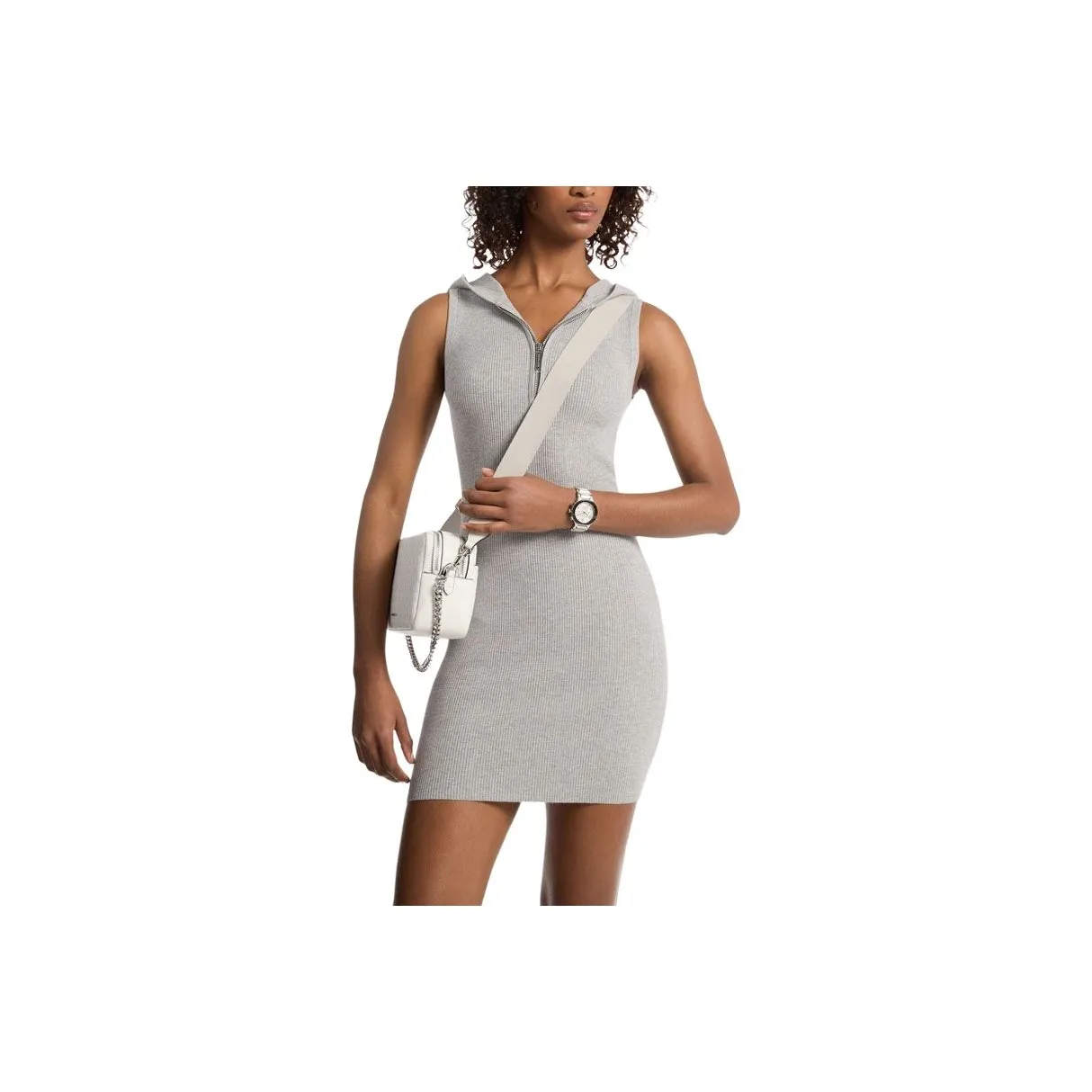 MICHAEL KORS Ribbed Stretch Viscose Hooded Dress
