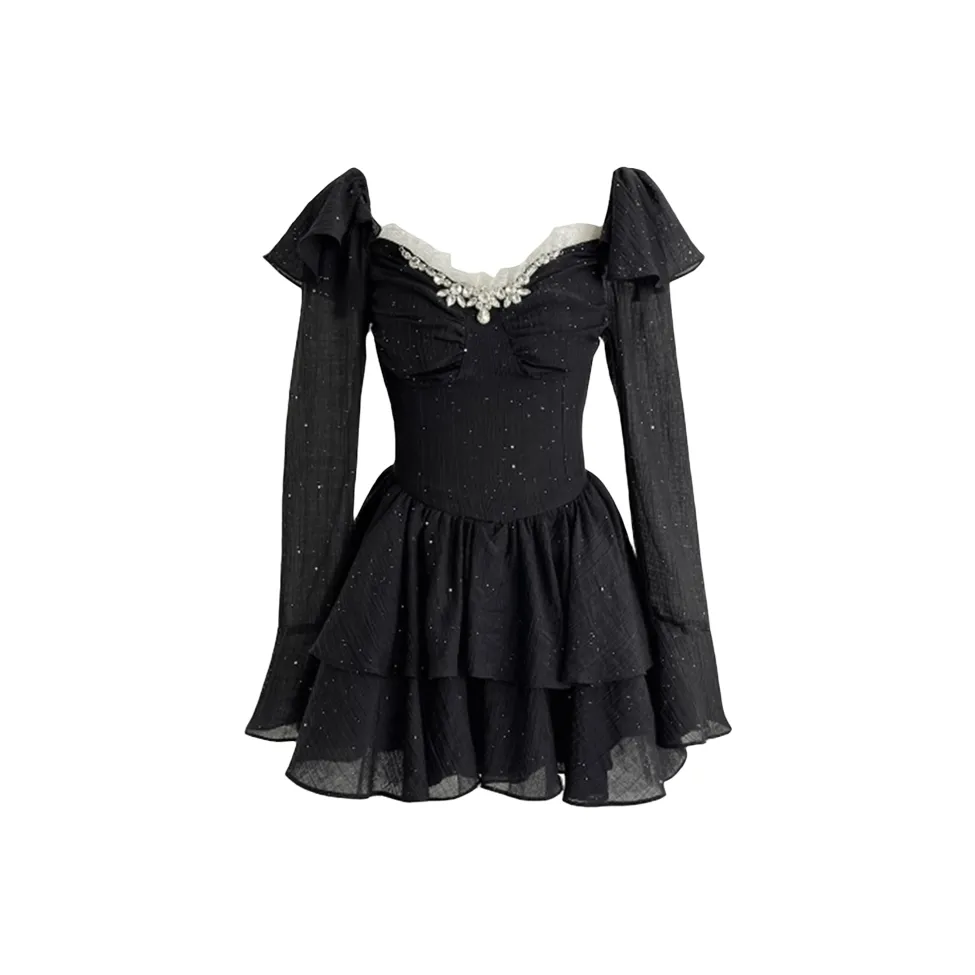 JOSR Длинное платье с длинными рукавами женское черное