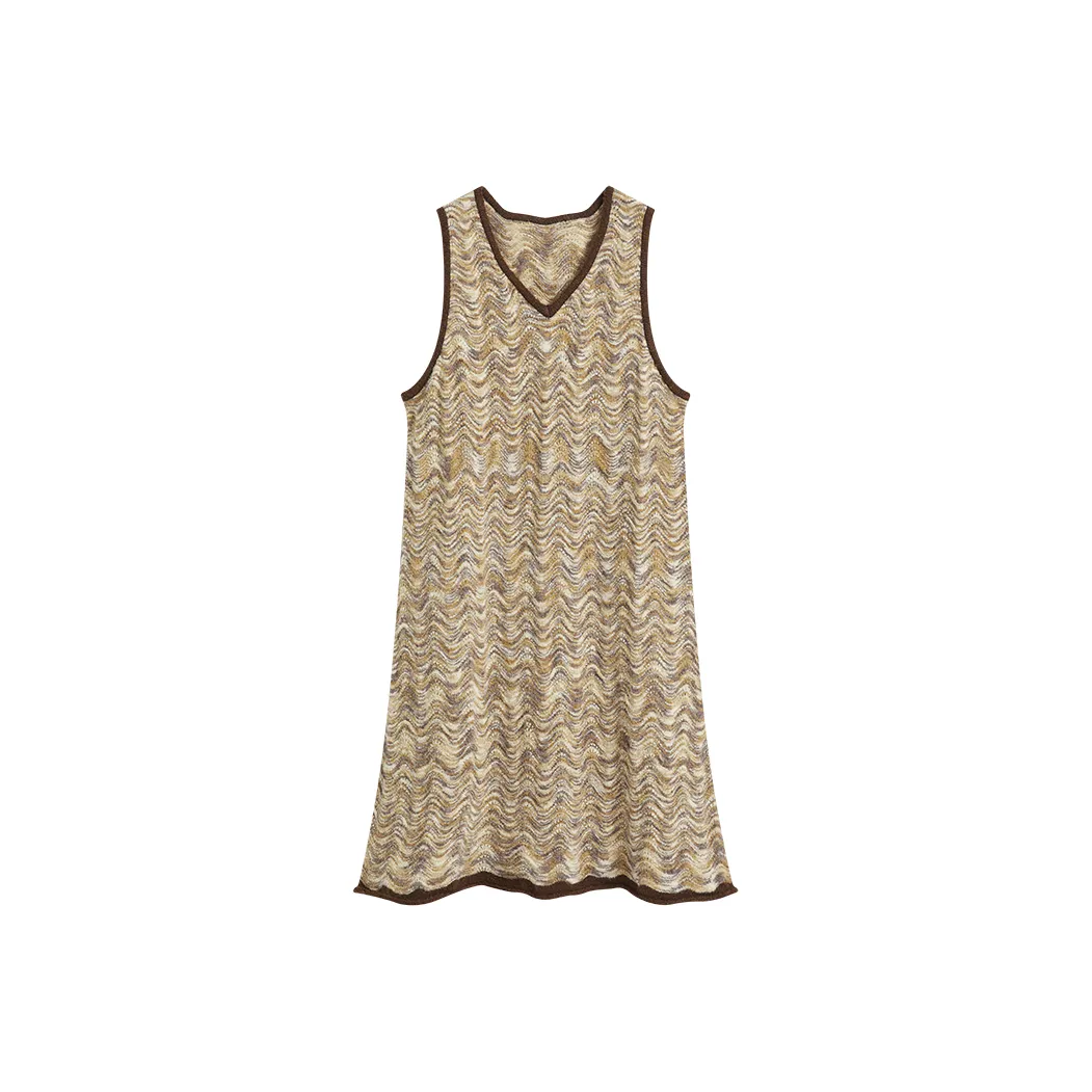 Octopus Me Без рукавов Платье Женское Желтый и Кофейный