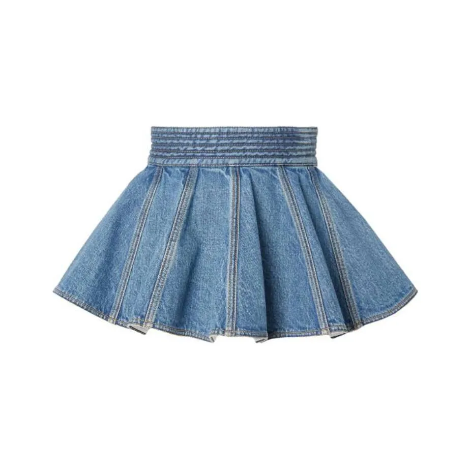 Alaia Belted Flared Denim Skirt