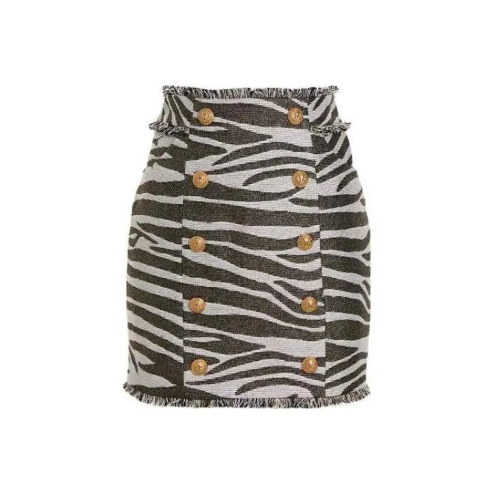 BALMAIN Zebra Printed Buttoned Skirt