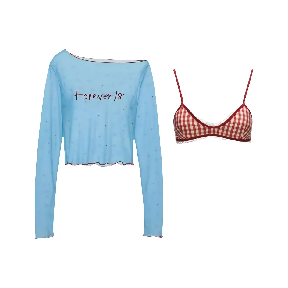 FOCOS STUDIO Повседневный костюм женский синий COVER UP + красная клетка нижнее белье