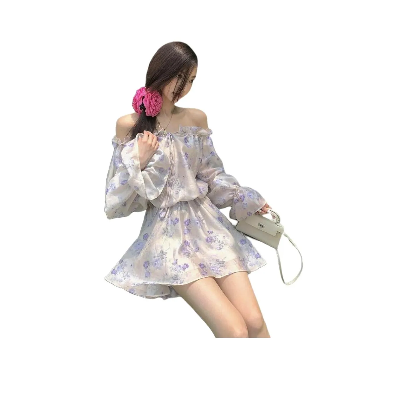 Icicofficial Long Sleeved Dresses Women's Purple Floral