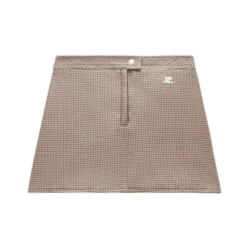 COURREGES SS24 REEDITION CHECKED Винил Mini Skirt Повседневные короткие юбки Женские Коричневый Коричневый