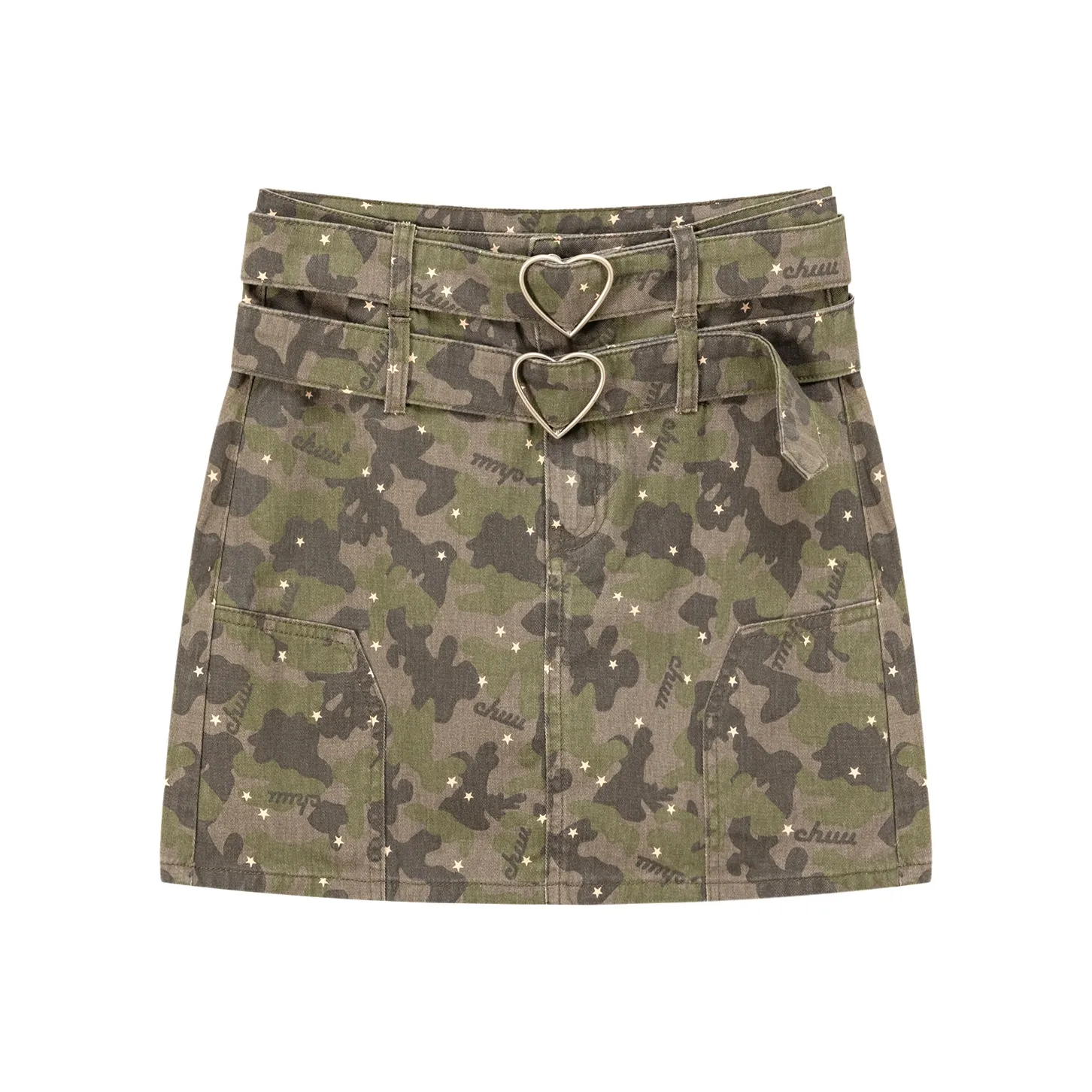 CHUU Casual Short Skirts Women's Green Camouflage