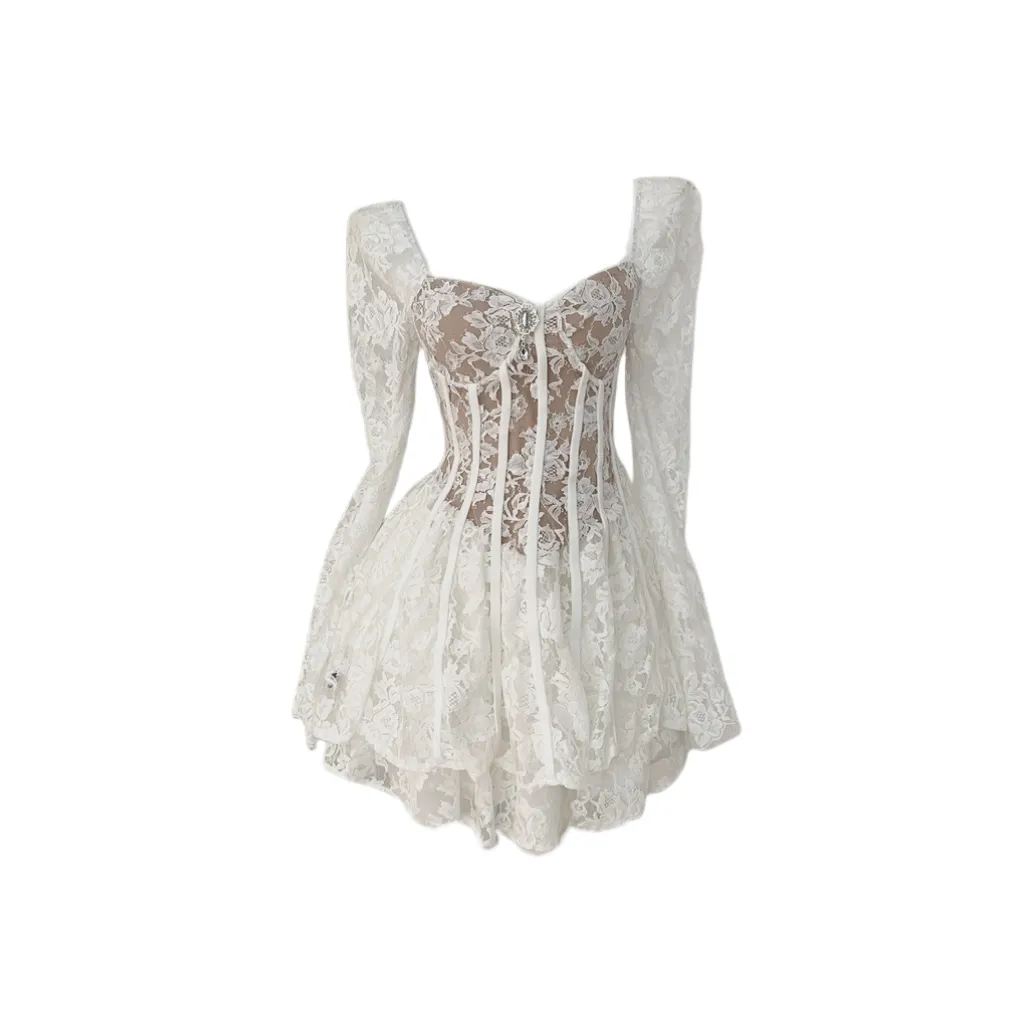 POPO.INFO Длинное платье с длинными рукавами женское белое