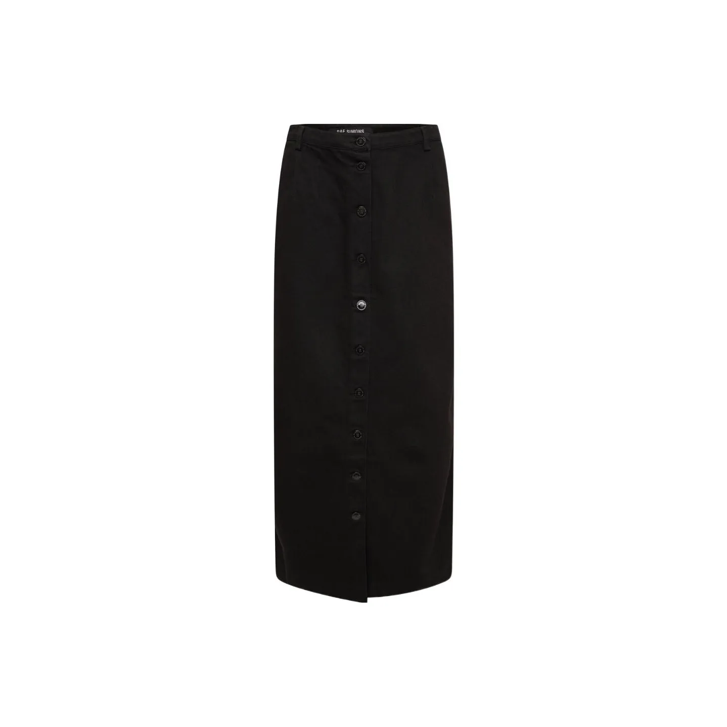 RAF SIMONS Logo Patch Buttoned Up Denim Midi Skirt