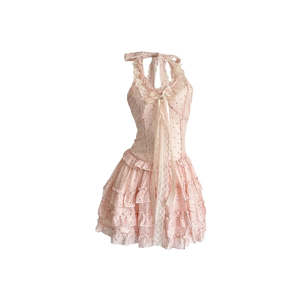 SYEEE WITH U Без рукавов Платье Женское Розовый в горошек