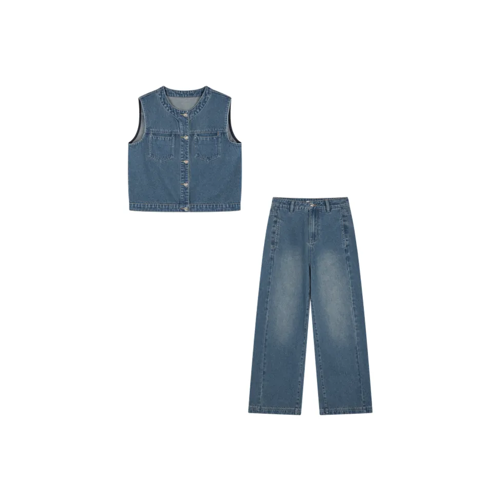 Mo Han Yi Mei Повседневный костюм женский винтажный деним синий