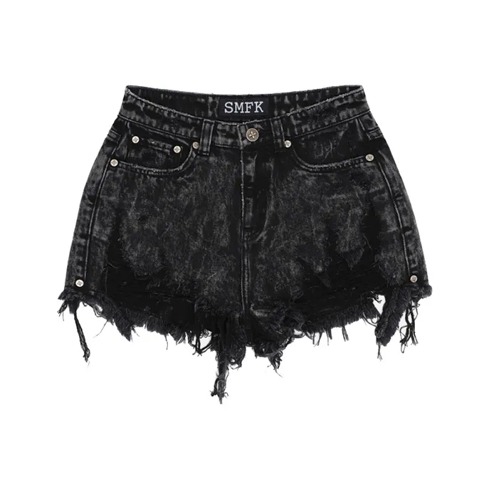 SMFK Wild World Wild World Series Denim shorts Vanilla Women's Black Snowflake