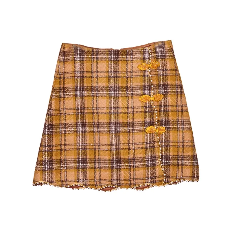 XOOR Желтая клетка Женская повседневная короткая юбка