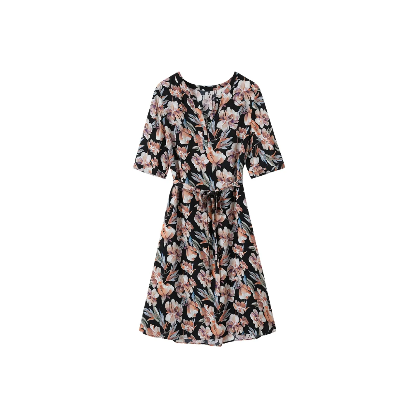 H YXIANG Короткое платье с короткими рукавами женское черная подошва акварельный цветочный узор