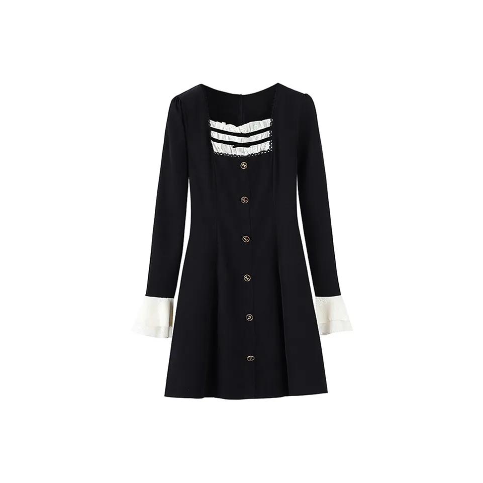 SYEEE WITH U Длинное платье с длинными рукавами женское черное