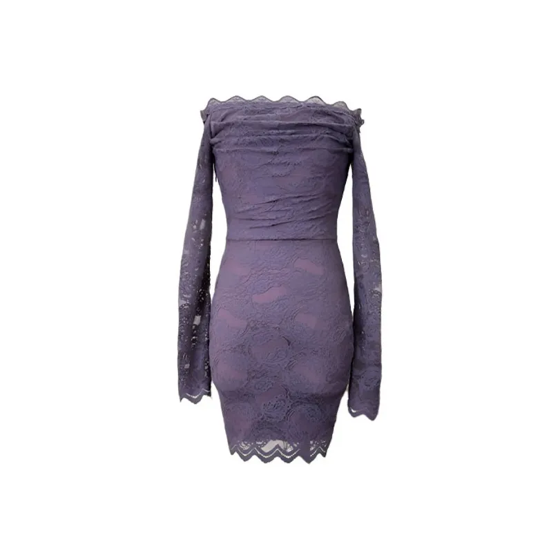 ONE PASS STUDIO Длинное платье с длинными рукавами женское фиолетовое