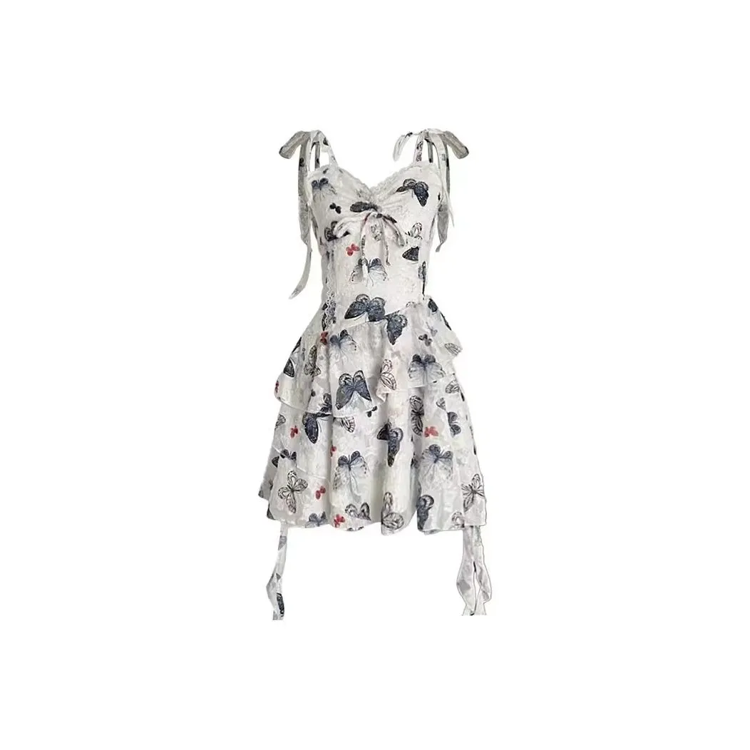 WOVLAS Slip Платье Женское Бабочка С принтом