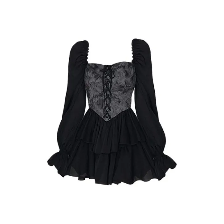 TASTILY Длинное платье с длинными рукавами женское черное