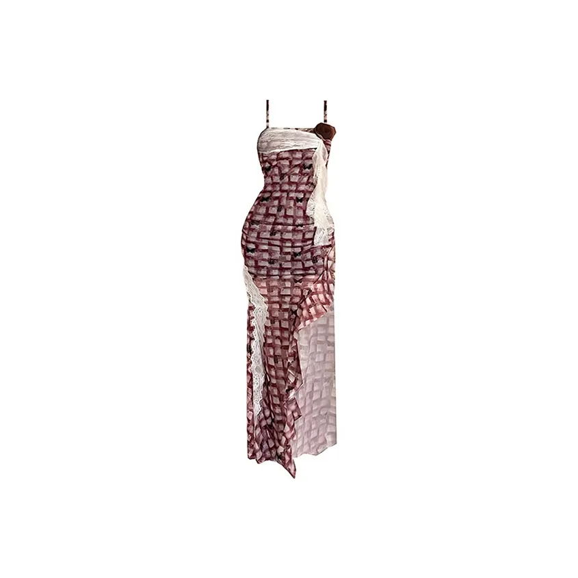 SECFLY OFFICIAL Slip Dress Women's Red Plaid