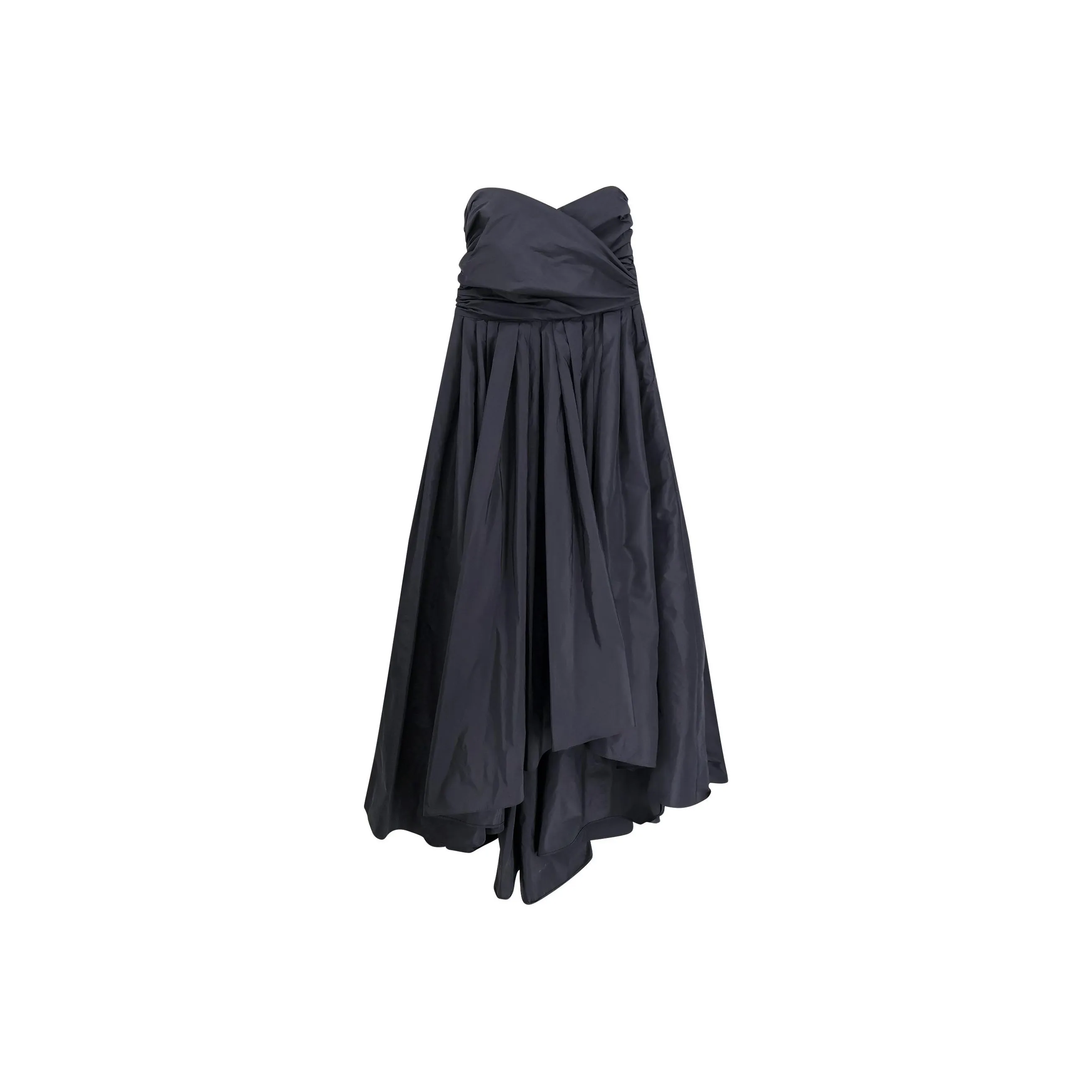 PINKO Strapless Pleated Asymmetric Midi Dress