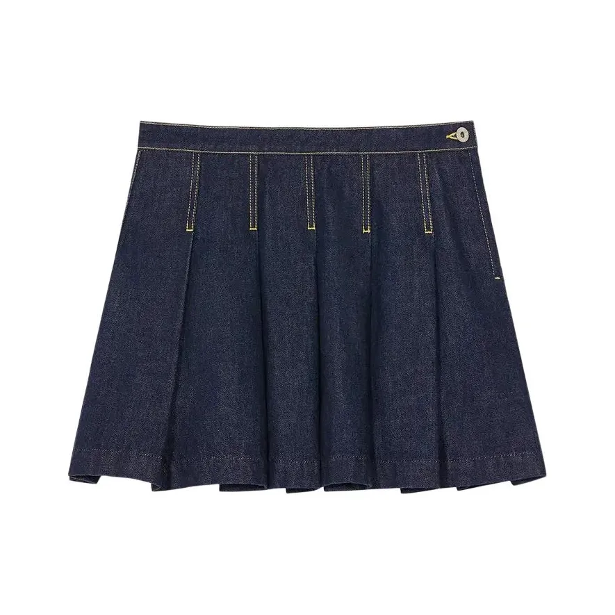 KENZO Logo Patch Pleated Denim Mini Skirt