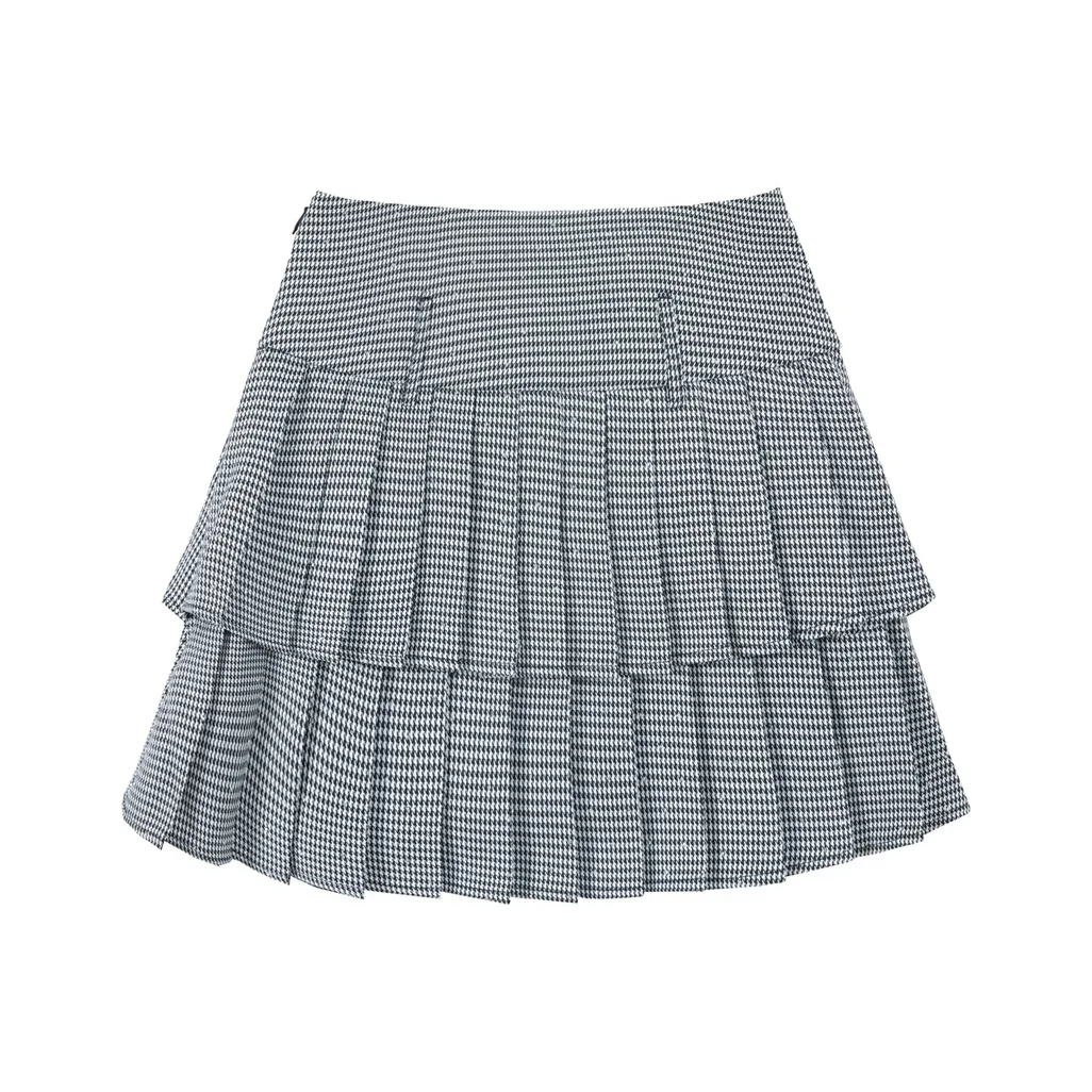 UNIFREE Короткий Плиссированный Юбка А-силуэта Женская Черный Белый