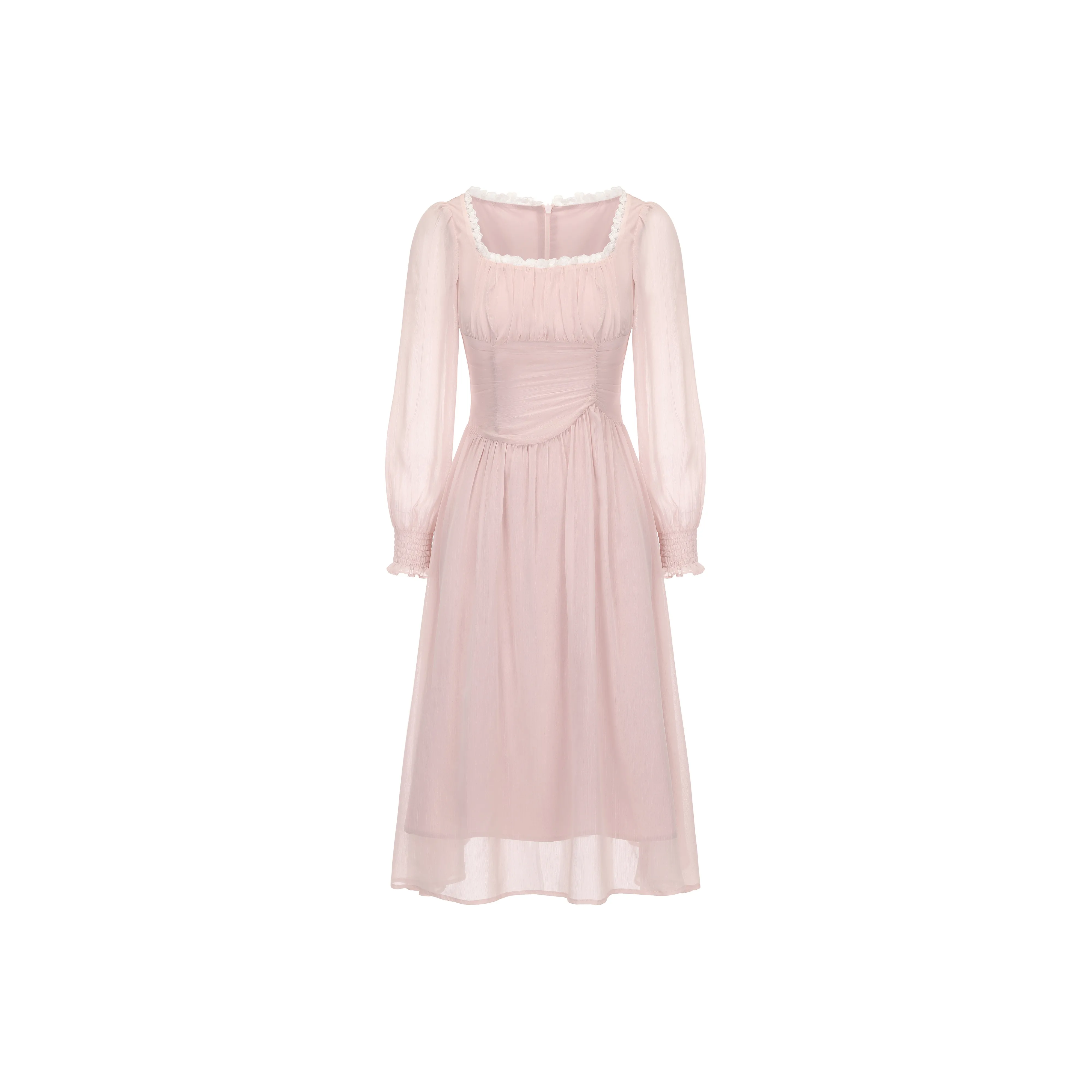 CHIWAWAMEME Длинное платье с длинными рукавами женское туманно-розовое