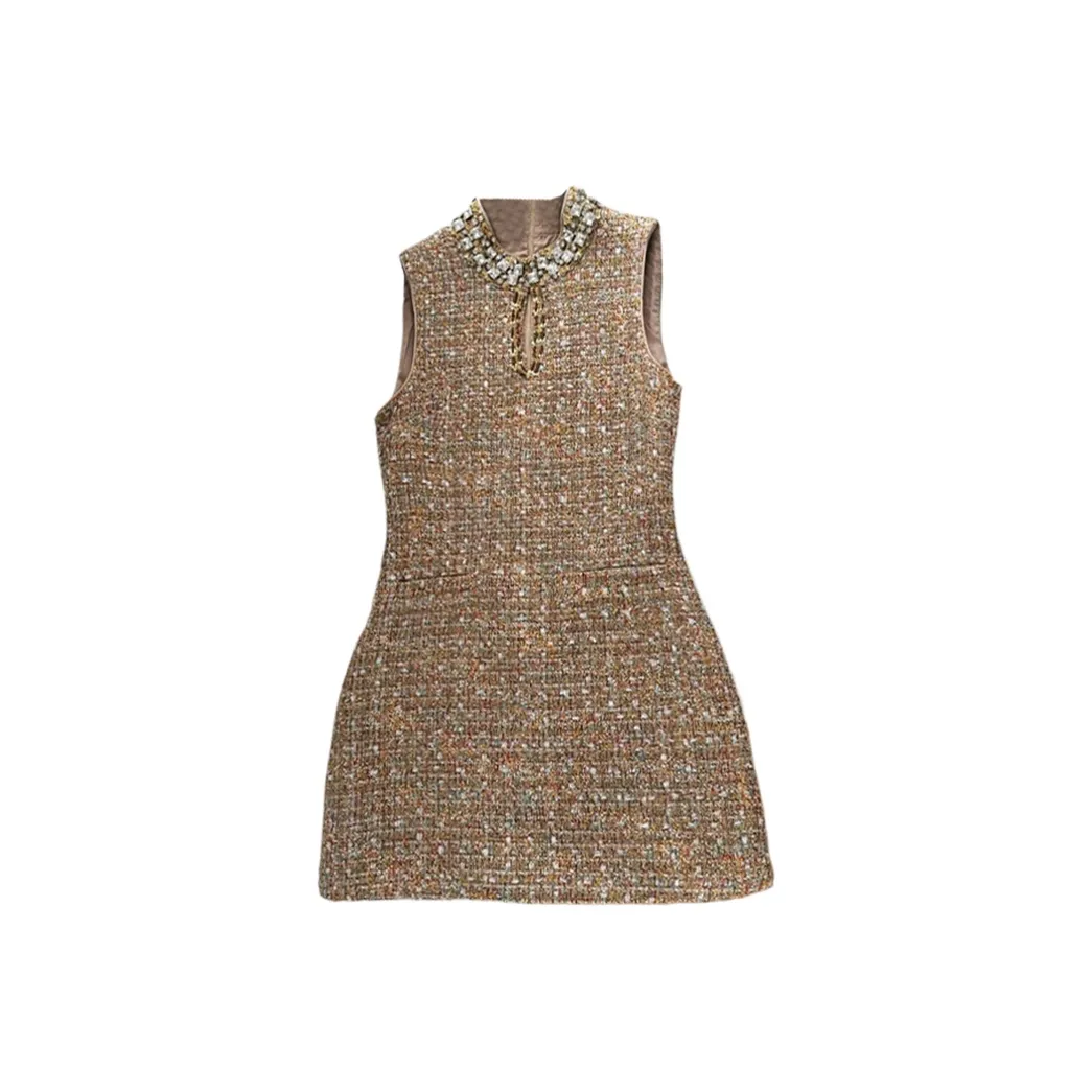 Icicofficial Без рукавов Платье Женское Кофейное золото