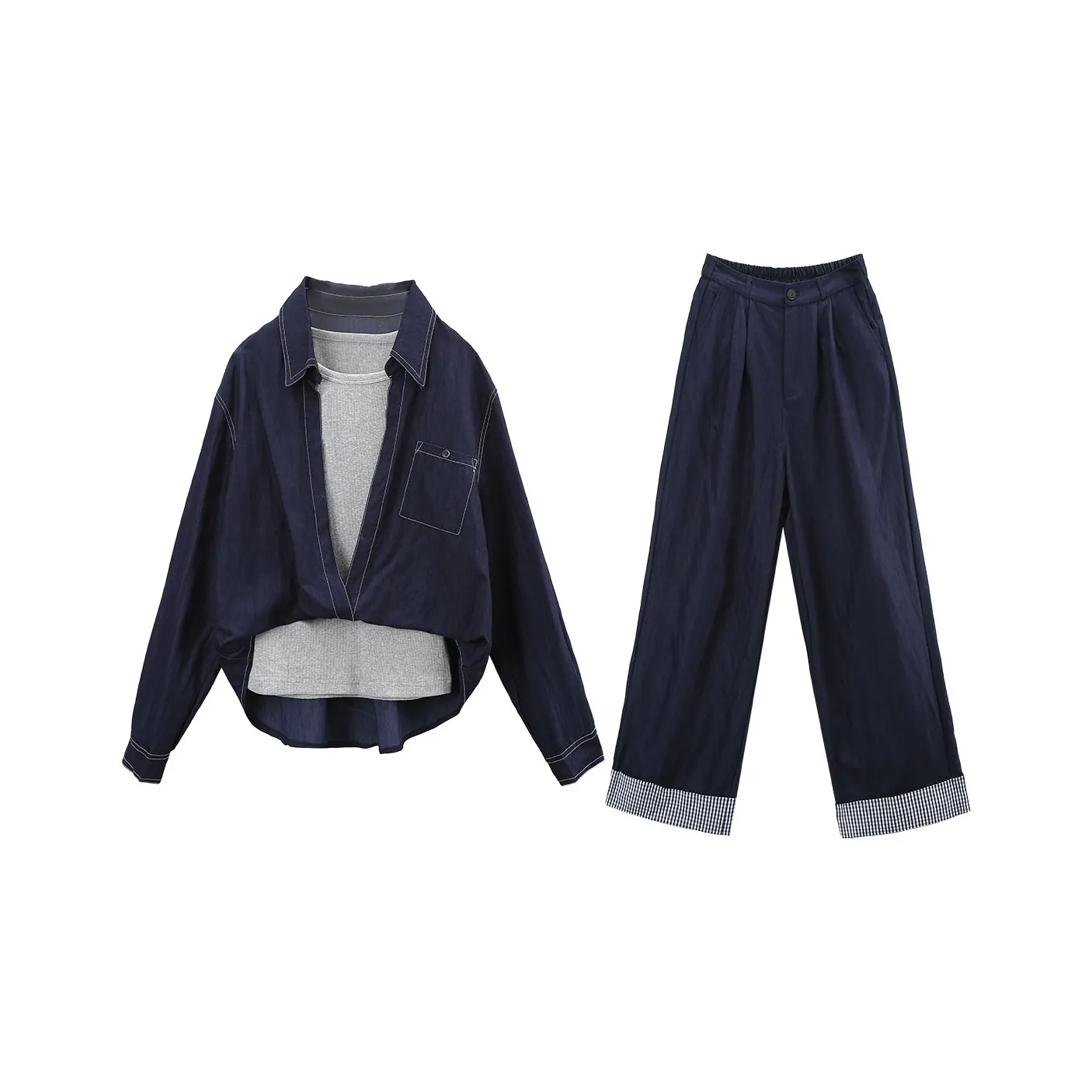 A Paradise For Awakening Casual Suit Women's Vintage Blue