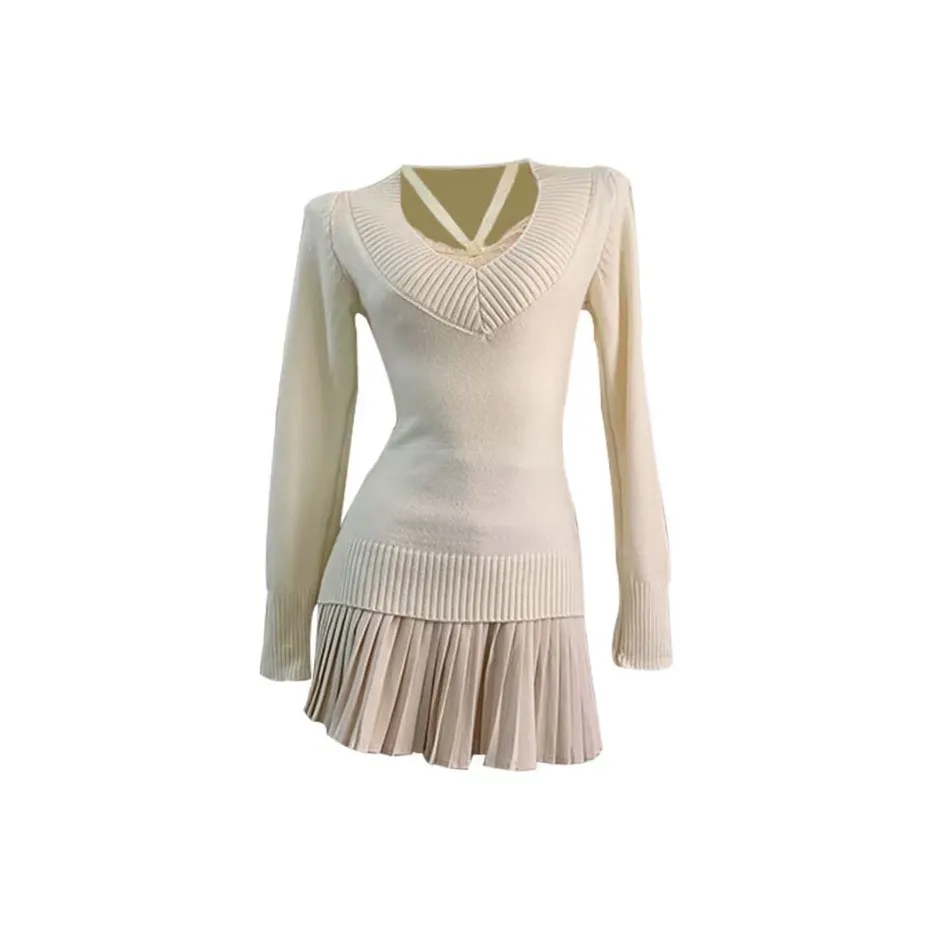 PUREIDOL Длинное платье с длинными рукавами женское абрикосового цвета